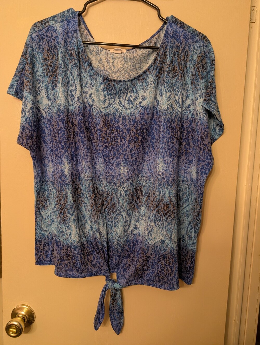 Westport Blue Patterned Short Sleeve Tie-Front Top